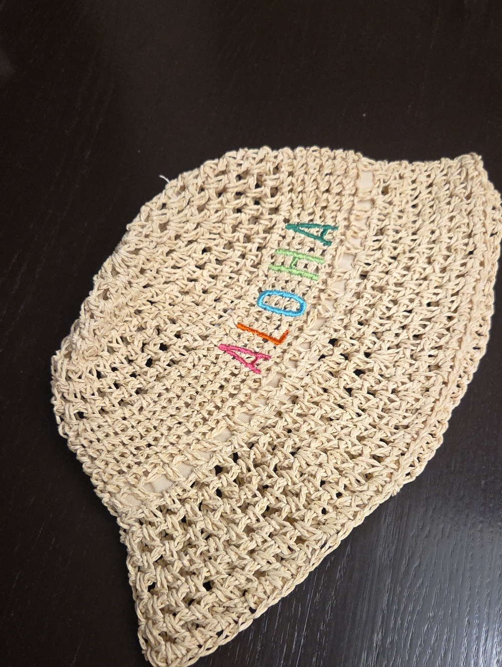 No Boundaries Crochet Bucket Hat with Rainbow Embroidery - Beige